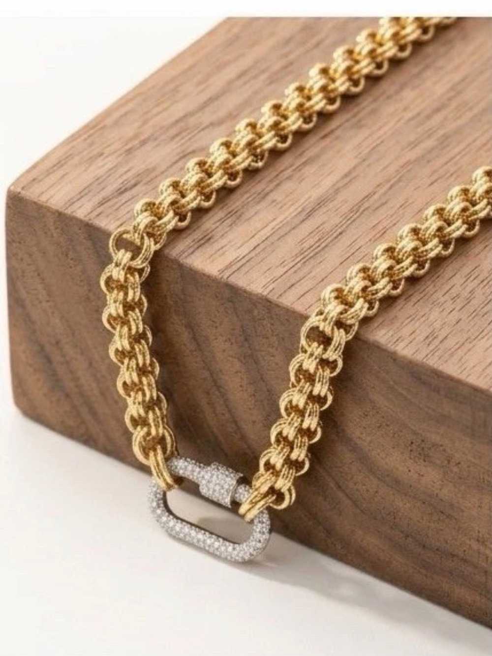 Gold Braided Rope Chain Necklace with Pave Clasp